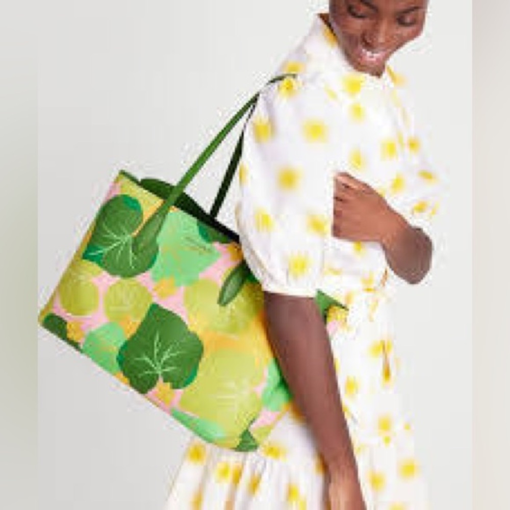KATE SPADE ALL DAY CUCUMBER FLORAL LARGE TOTE BAG - Picture 2 of 13